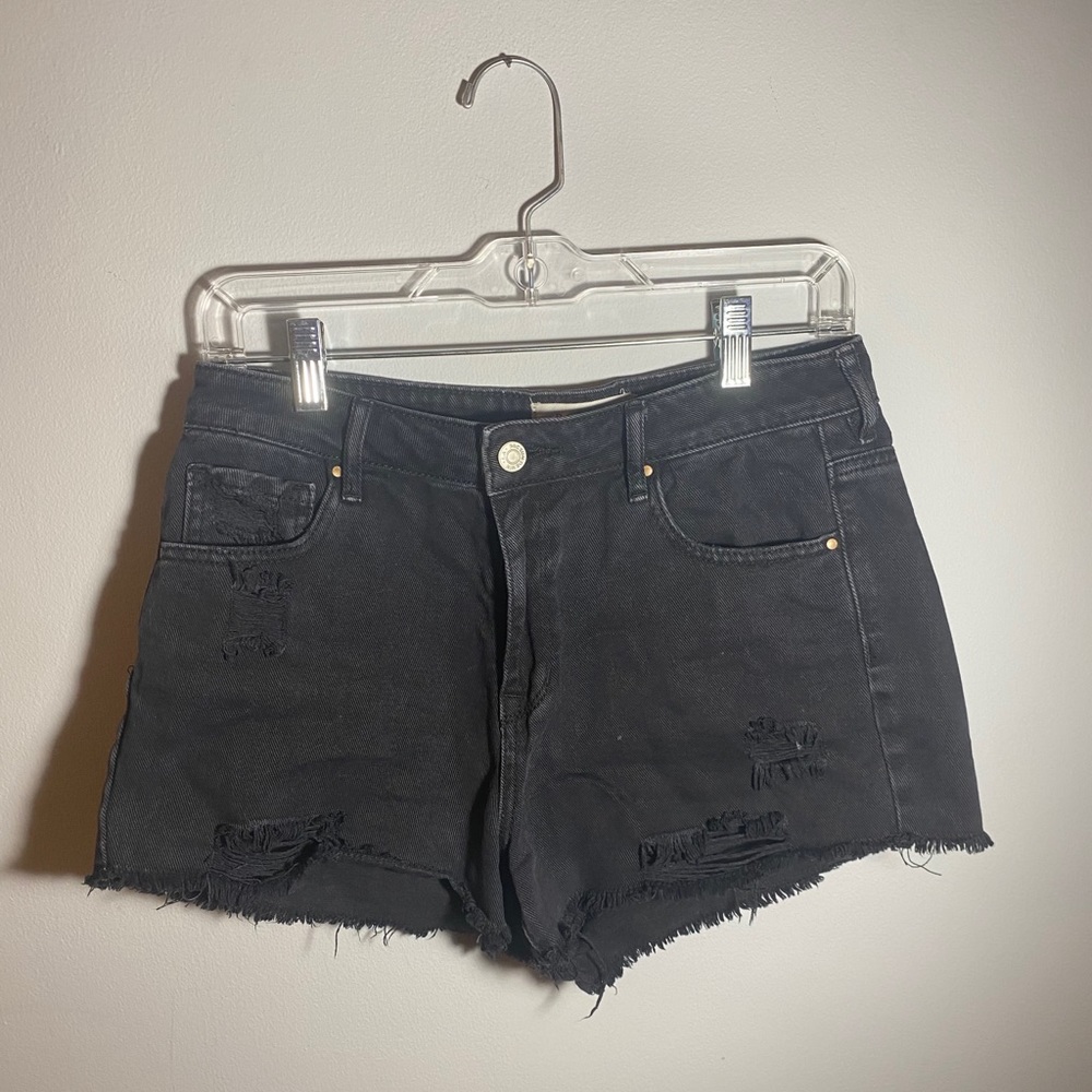 PACSUN BLACK DENIM RIPPED SHORTS